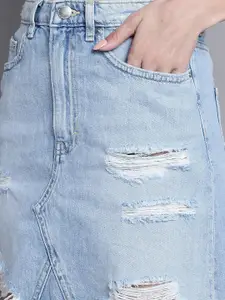 NoBarr Women High-Rise Distressed A-Line Mini Skirt