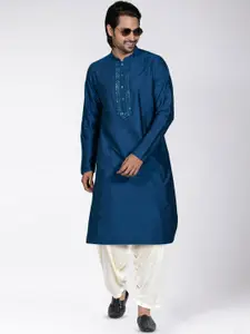 KISAH Mandarin Collar Yoke Design Mirror Work Kurta with Patiala