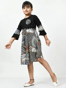 Bella Moda Girls Animal Printed Bell Sleeve Pure Cotton Fit & Flare Dress