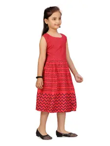 Aarika Girls Geometric Printed Fit & Flare Midi Cotton Dress