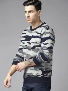 Roadster Men Abstract Self Design Acrylic Pullover