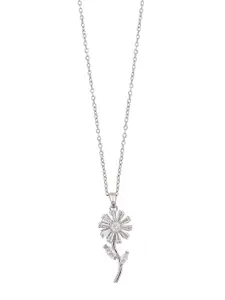Mali Fionna Silver-Plated Stone-Studded Floral Pendant With Chain