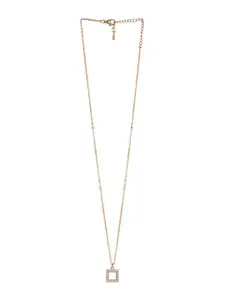 Mali Fionna Gold-Plated Stone-Studded Square-Charm Pendant With Chain