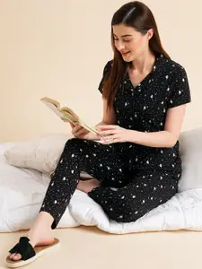 Sweet Dreams Black & Pink Conversational Printed Pure Cotton Night Suit