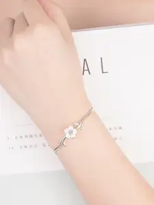 MYKI Cubic Zirconia Silver-Plated Kada Bracelet