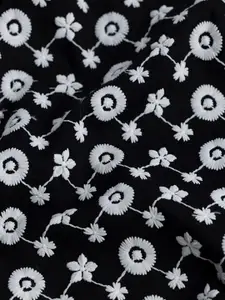 Snitch Black Classic Spread Collar Floral Embroidered Cotton Casual Shirt