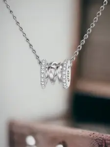 MYKI Silver-Plated White CZ-Studded Round-Charm Pendant