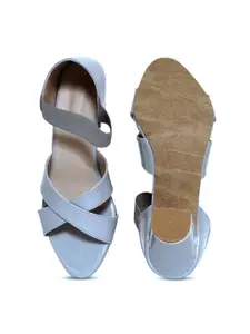 Glitzy Galz Cross Strap Open Toe Block Heels With Backstrap