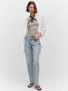 MANGO Women Pure Cotton Mid-Rise Straight Fit Light Fade Jeans