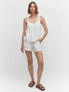 MANGO Women Pure Cotton Textured High-Rise Shorts