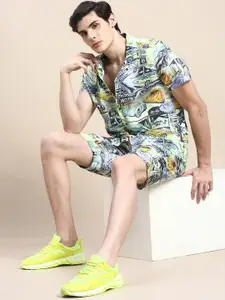 SHOWOFF Men Printed Slim Fit Shirt And Shorts Co-Ords