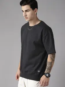 The Roadster Lifestyle Co. Solid Drop-Shoulder Sleeves Sweatshirt