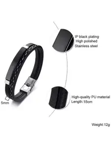 MEENAZ Men Leather Silver-Plated Wraparound Bracelet