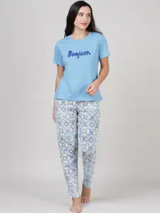 mackly Typography Printed Night Suit