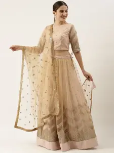 Ethnovog Embroidered Sequinned Semi-Stitched Lehenga & Unstitched Blouse With Dupatta