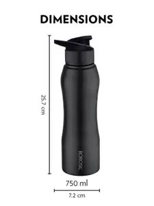 BOROSIL Grip N Sip 2 Pieces Black Stainless Steel Sipper Water Bottle 750ml