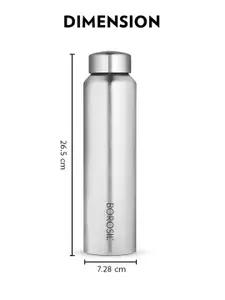 BOROSIL Aquaslim  Leakproof BPA Free Stainless Steel Single Wall Water Bottle 1L