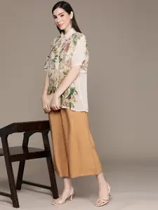 Ritu Kumar Women Relaxed Floral Semi Sheer Printed Casual Shirt with Camisole