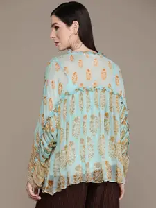 Ritu Kumar Women Relaxed Semi Sheer Printed Casual Shirt with Camisole