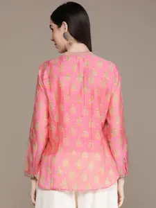 Ritu Kumar Floral Printed Pleated Kurti with Camisole