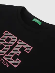 United Colors of Benetton Girls Black Printed Sweatshirt