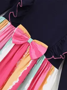 CrayonFlakes Girls Tie & Dye Ruffled Cotton Fit & Flare Dress