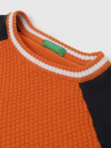 United Colors of Benetton Boys Orange & Navy Blue Colourblocked Pullover