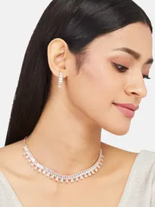 ATIBELLE Rose Gold-Plated Cubic Zirconia-Studded Necklace & Earrings