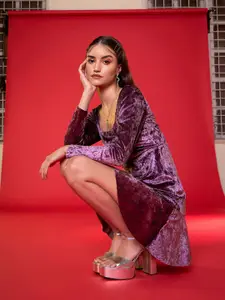 SASSAFRAS Purple Velvet A-Line Dress