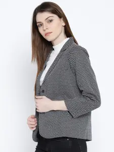 Ayaany Black & White Printed Single-Breasted Casual Blazer