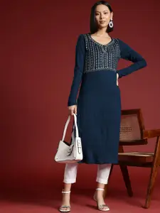 all about you Floral Yoke Design Thread Work Acrylic Winter Kurta