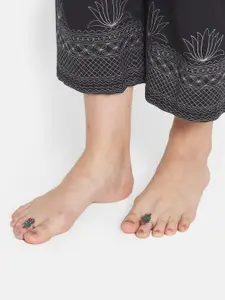 ATIBELLE German Silver Plated Set Of 2 Toe-Rings & Kada Bangle Jewellery Set