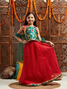 pspeaches Girls Printed Shoulder Straps Ready to Wear Lehenga & Blouse With Dupatta
