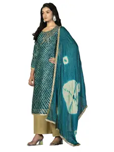 MANVAA Leheriya Striped Printed Gotta Patti Unstitched Dress Material