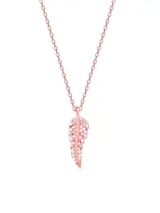GIVA 925 Sterling Silver Rose Gold-Plated CZ-Studded Leaf Charm Pendant With Chain