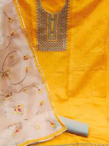 MANVAA Yellow & White Embroidered Unstitched Dress Material