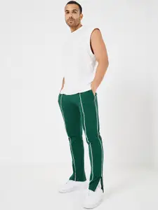 Styli Green Relaxed Fit Side Pining & Front Slit Pure Cotton Track Pant