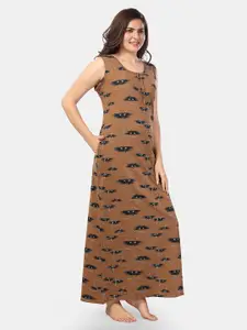 Be You Brown Printed Maxi Nightdress
