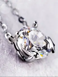 MYKI Silver Plated Cubic Zirconia Stone Studded Pendant With Chain