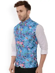 Hangup Men Blue Printed Waist Coat