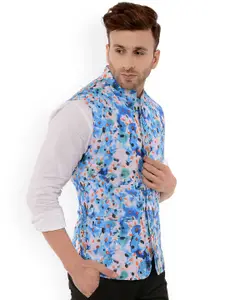 Hangup Men Blue Printed Waist Coat