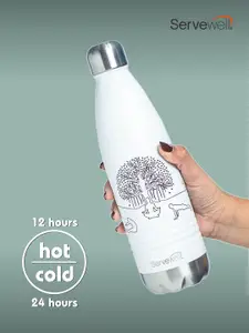 Servewell Indus White Stainless Steel Vacuum Water Bottle-750 ml