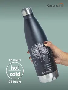 Servewell Indus Printed Black Leak Proof Water Bottle - 1 L