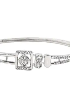 Anouk Brass American Diamond Silver-Plated Kada Bracelet