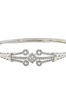 Anouk Brass American Diamond Silver-Plated Kada Bracelet
