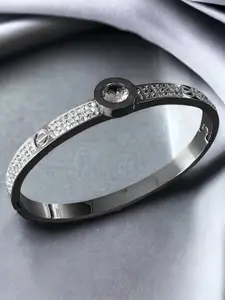 MYKI Silver-Toned Cubic Zirconia Silver-Plated Kada Bracelet