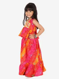 BownBee Girls Bandhani Printed Gotta Patti Ready to Wear Lehenga & Blouse