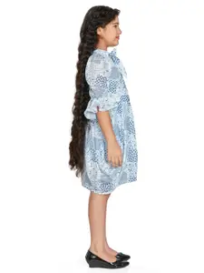 Peppermint Girls Floral Printed Tie-Up Neck Bell Sleeve Belted Fit & Flare Dress