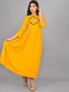 KALINI Embroidered Detail A-Line Ethnic Midi Dress