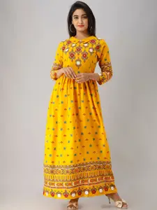 KALINI Ethnic Motifs Printed Gathered A-Line Ethnic Dress